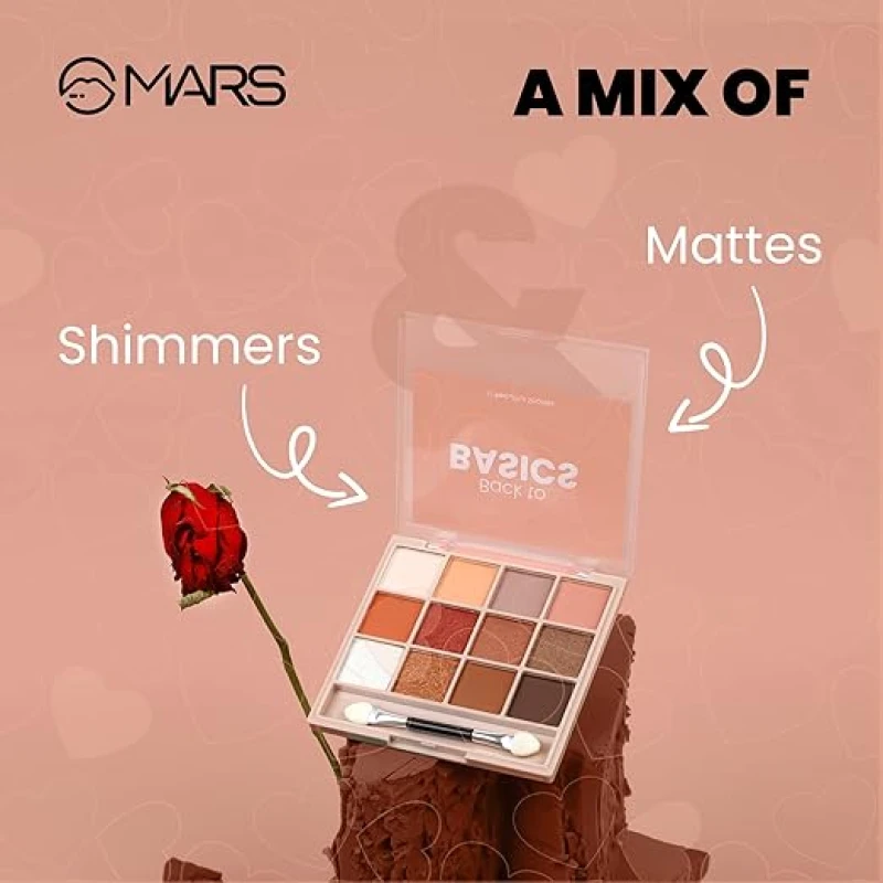 MARS 12 Shades Back to Basics Eyeshadow Palette with Free Applicator | Matte | Shimmer | Beginner Friendly & Long Lasting Eye Shadow Palette | (14.4 gm) (Shade-01) thumbnail 5